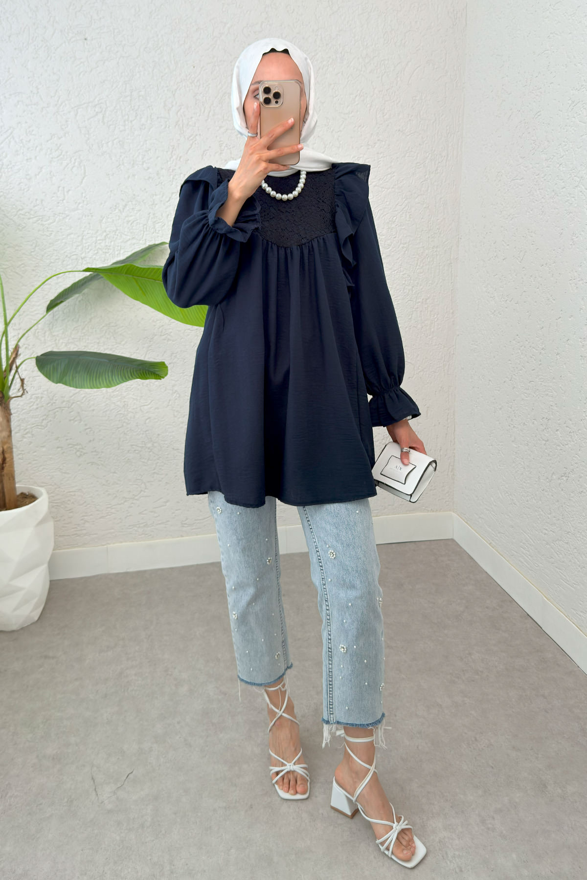 Omuz Fırfır Detaylı Tunik 2044 - LACİVERT |  