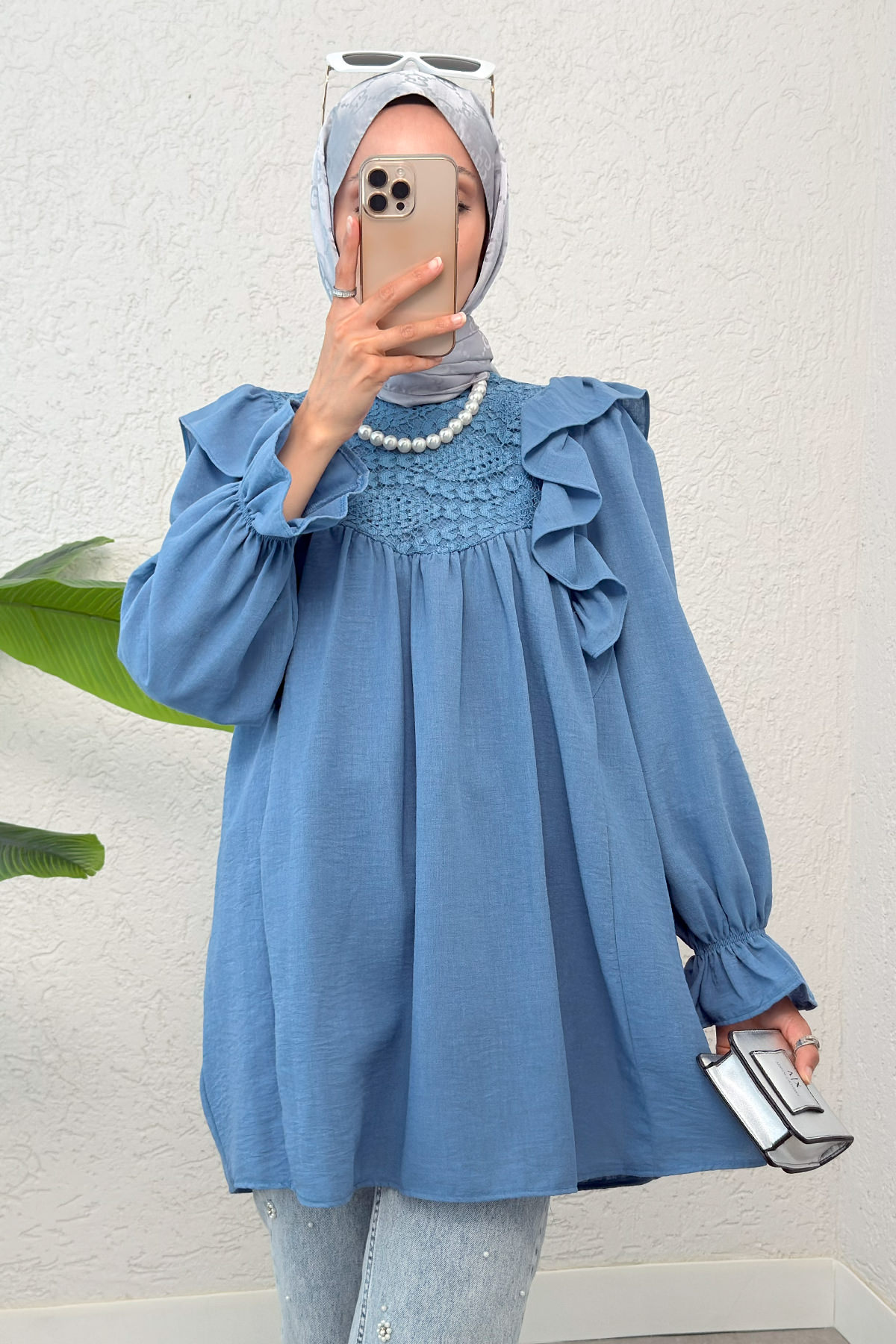 Omuz Fırfır Detaylı Tunik 2044 - MAVİ |  