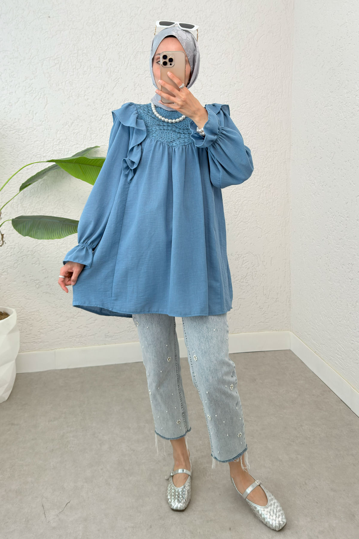 Omuz Fırfır Detaylı Tunik 2044 - MAVİ |  