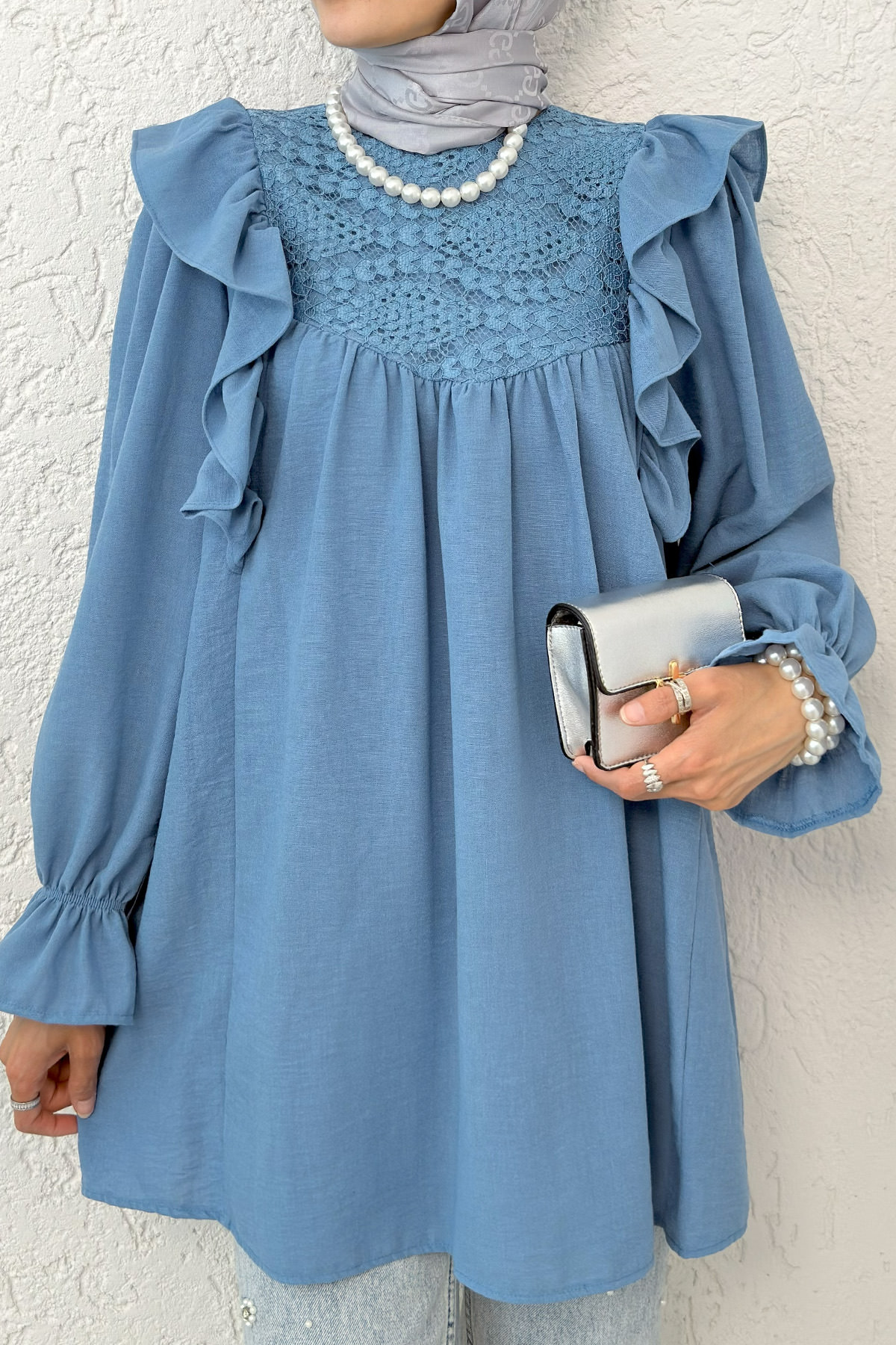 Omuz Fırfır Detaylı Tunik 2044 - MAVİ |  