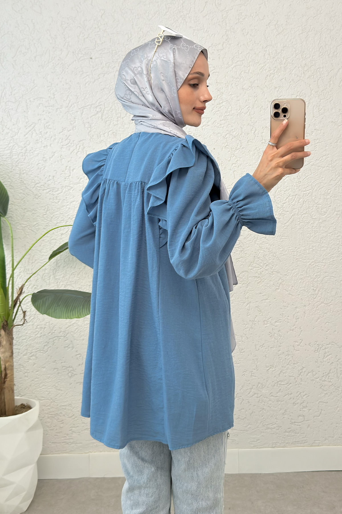 Omuz Fırfır Detaylı Tunik 2044 - MAVİ |  