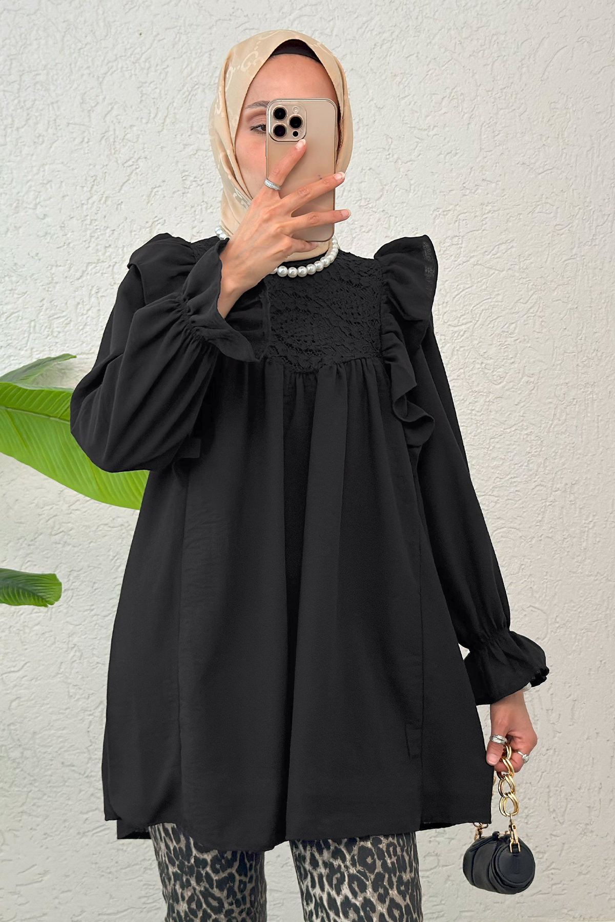 Omuz Fırfır Detaylı Tunik 2044 - SİYAH |  