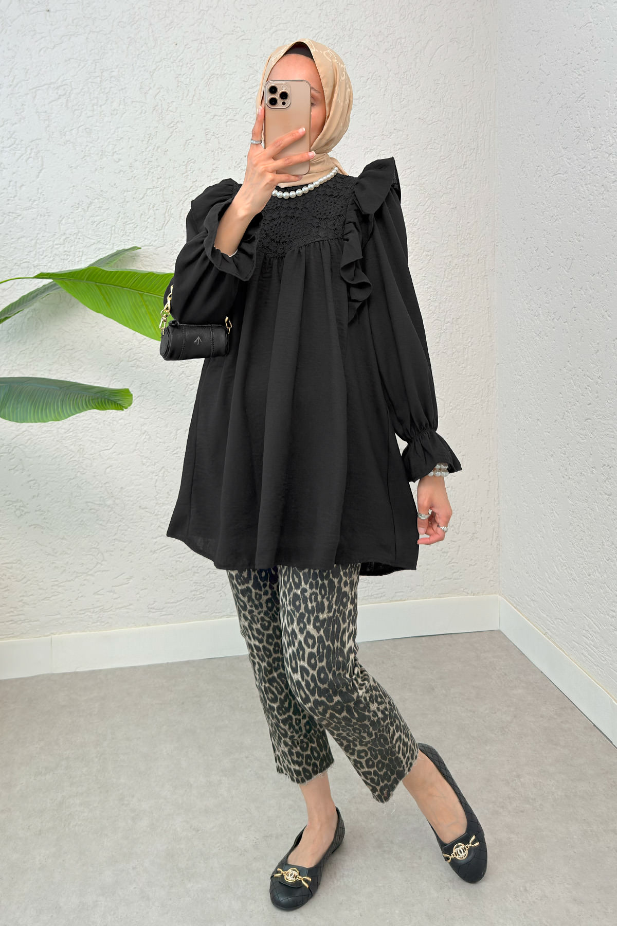 Omuz Fırfır Detaylı Tunik 2044 - SİYAH |  