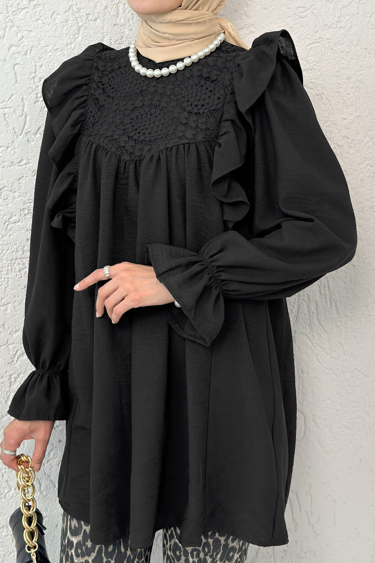 Omuz Fırfır Detaylı Tunik 2044 - SİYAH |  