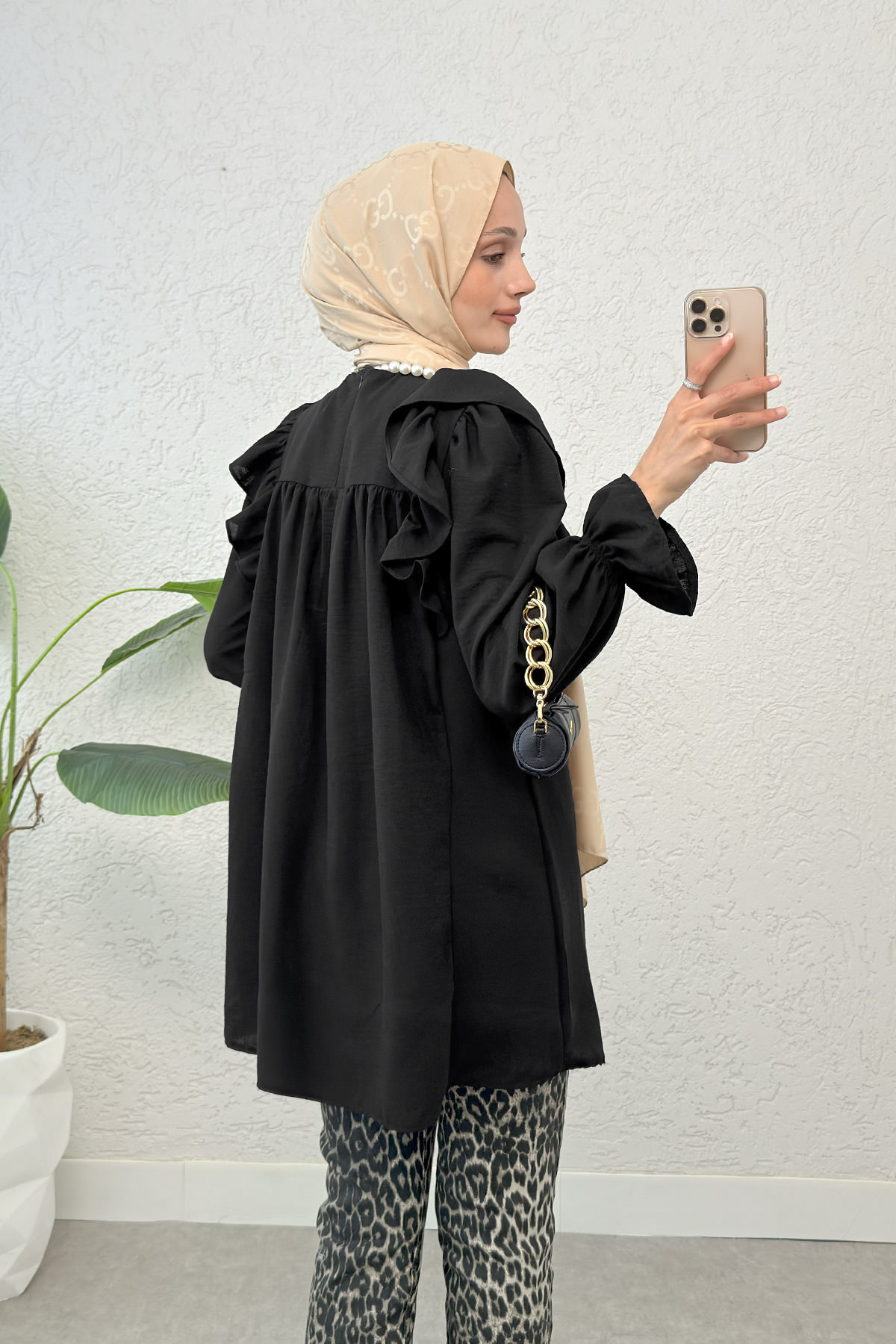 Omuz Fırfır Detaylı Tunik 2044 - SİYAH |  