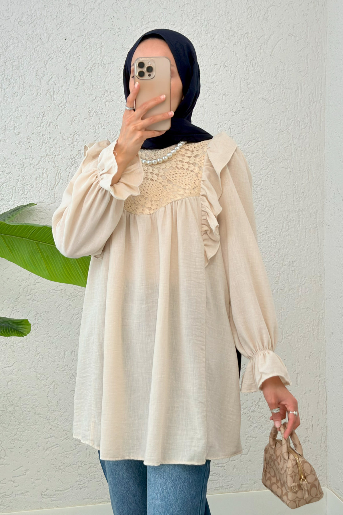 Omuz Fırfır Detaylı Tunik 2044 - TAŞ RENGİ |  