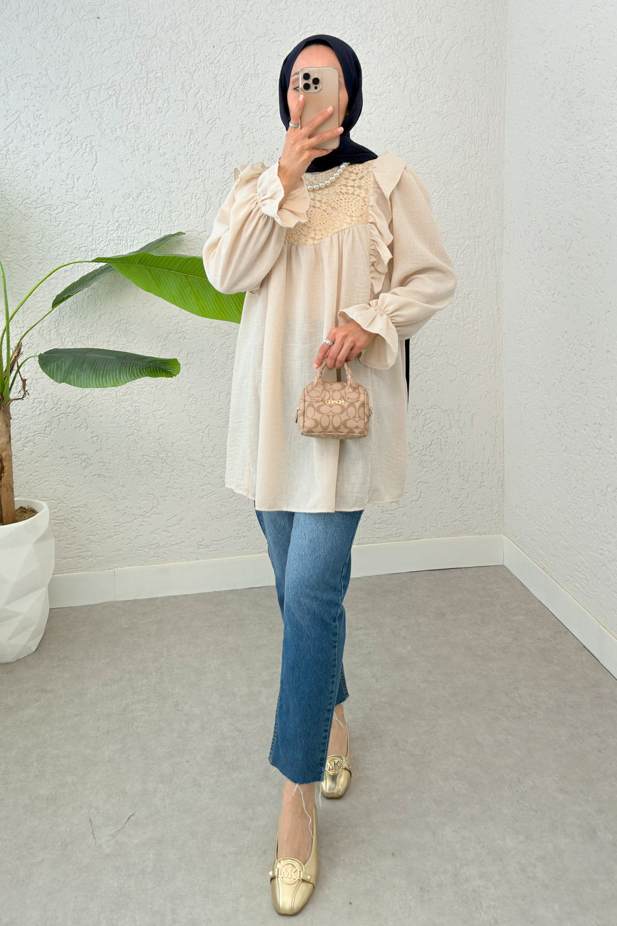 Omuz Fırfır Detaylı Tunik 2044 - TAŞ RENGİ |  