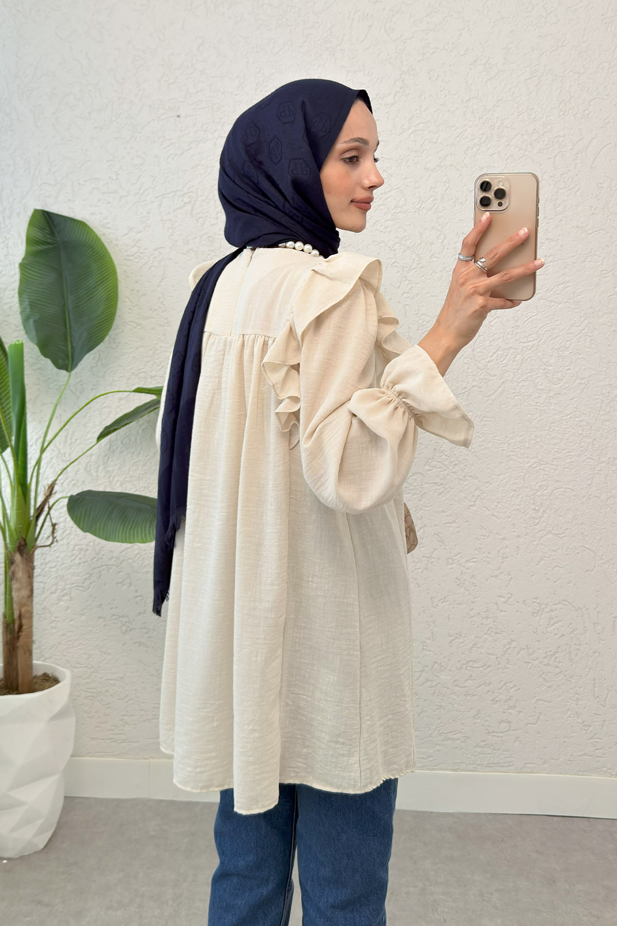 Omuz Fırfır Detaylı Tunik 2044 - TAŞ RENGİ |  