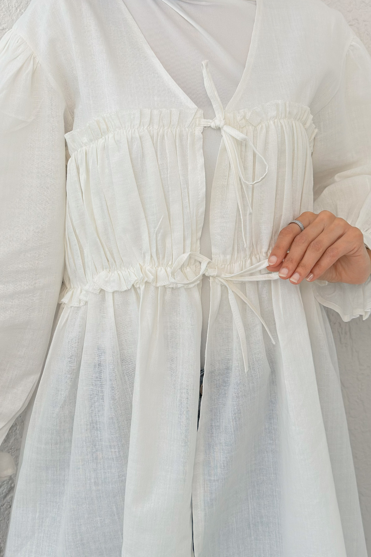 Ön Büzgülü Kimono Tunik 2307 - KREM |  