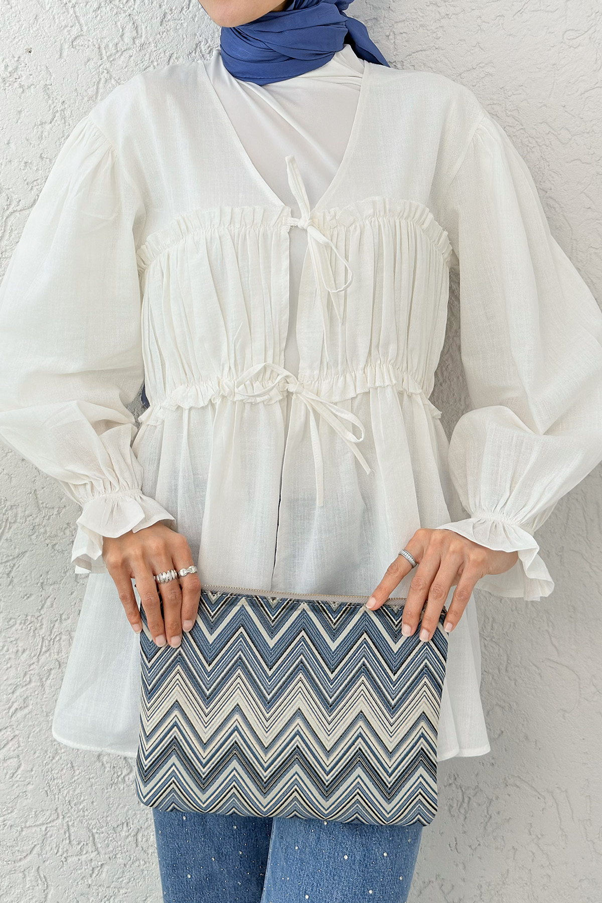 Ön Büzgülü Kimono Tunik 2307 - KREM |  