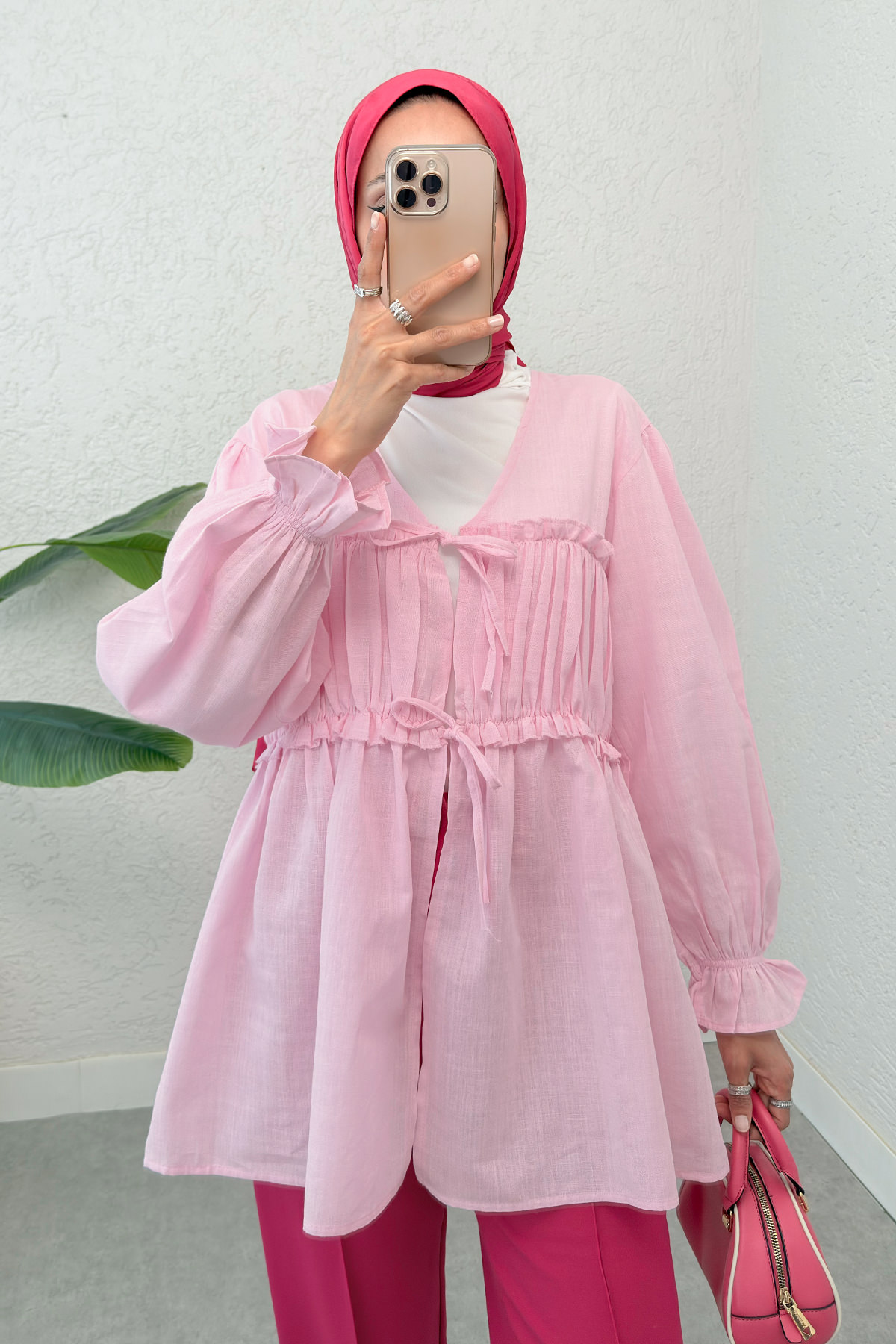 Ön Büzgülü Kimono Tunik 2307 - PEMBE |  