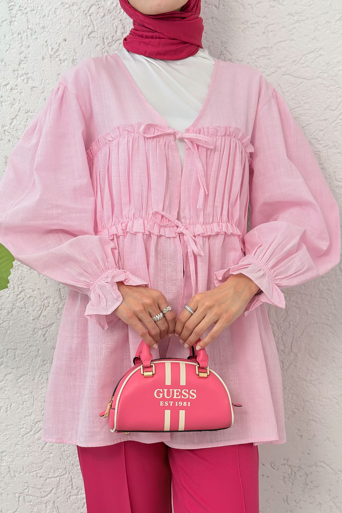 Ön Büzgülü Kimono Tunik 2307 - PEMBE |  