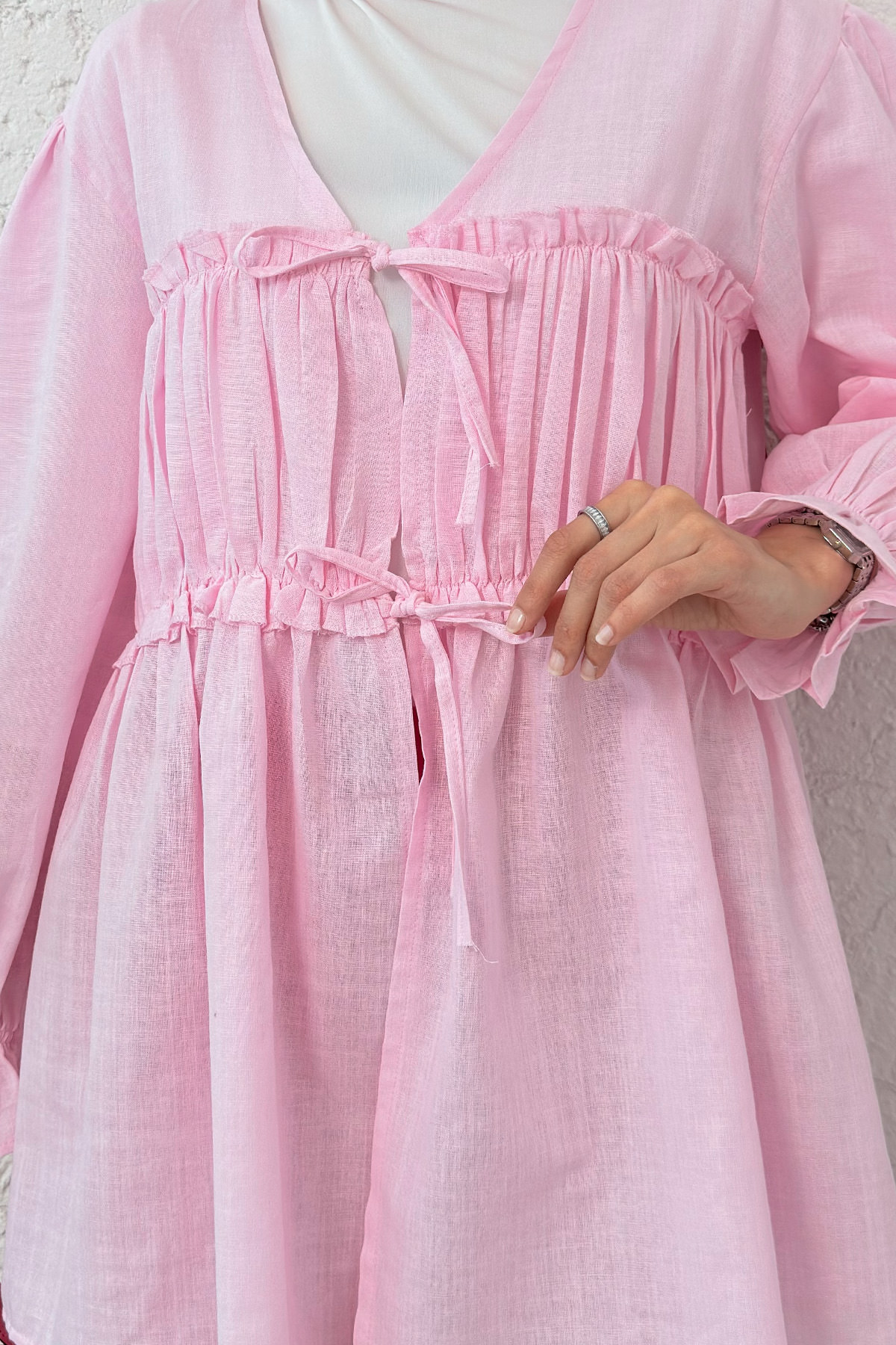 Ön Büzgülü Kimono Tunik 2307 - PEMBE |  