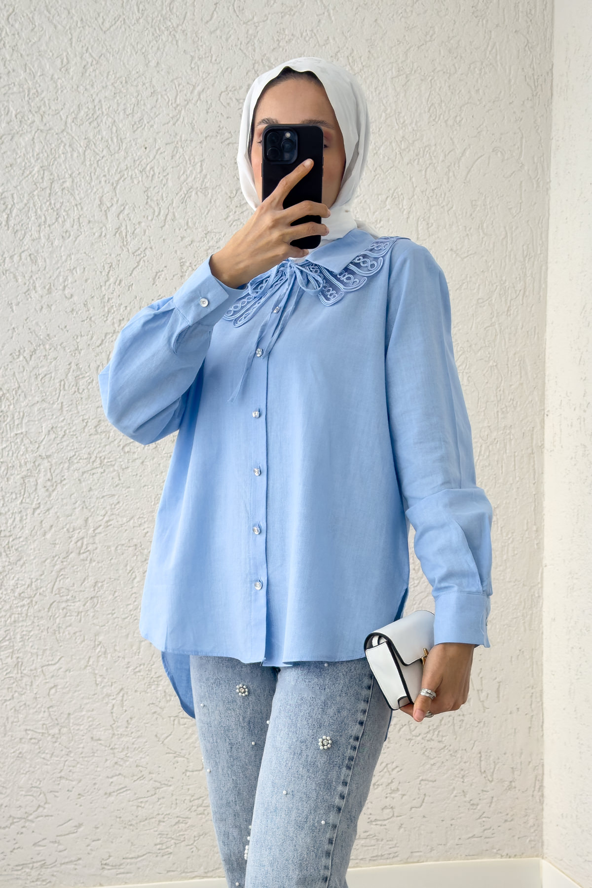 Yakalık Detaylı Gömlek 2214 - BEBE MAVİSİ |  