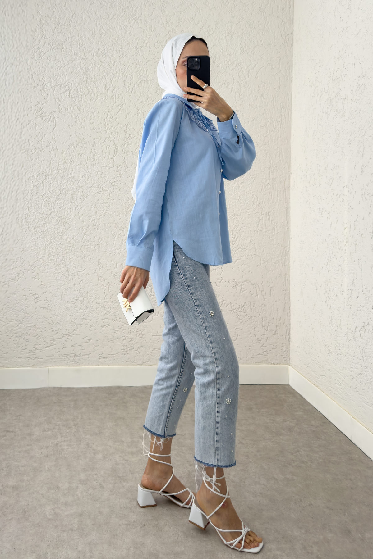 Yakalık Detaylı Gömlek 2214 - BEBE MAVİSİ |  