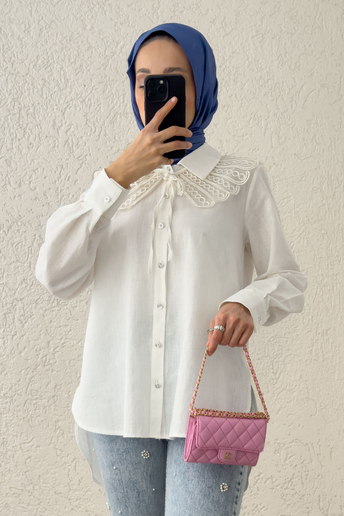 Yakalık Detaylı Gömlek 2214 - BEYAZ |  