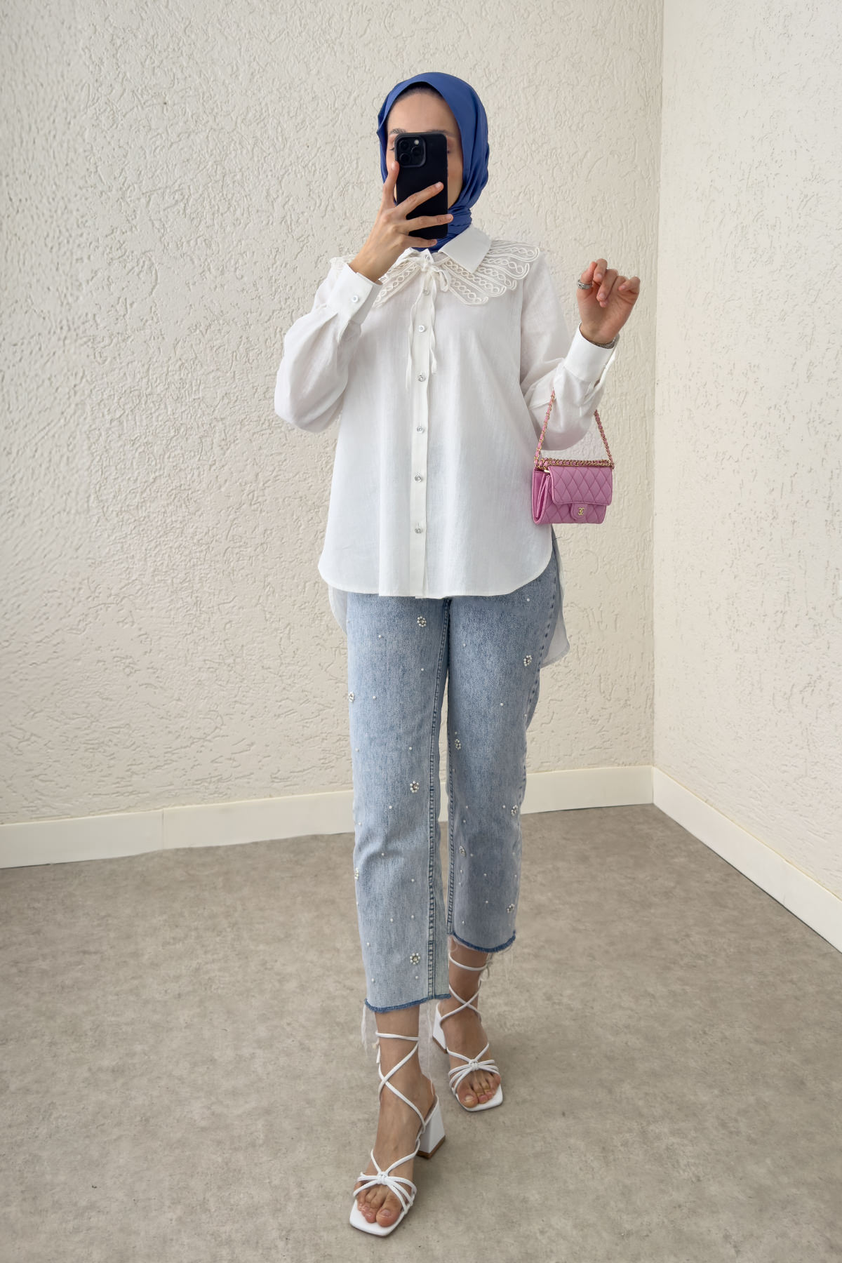 Yakalık Detaylı Gömlek 2214 - BEYAZ |  