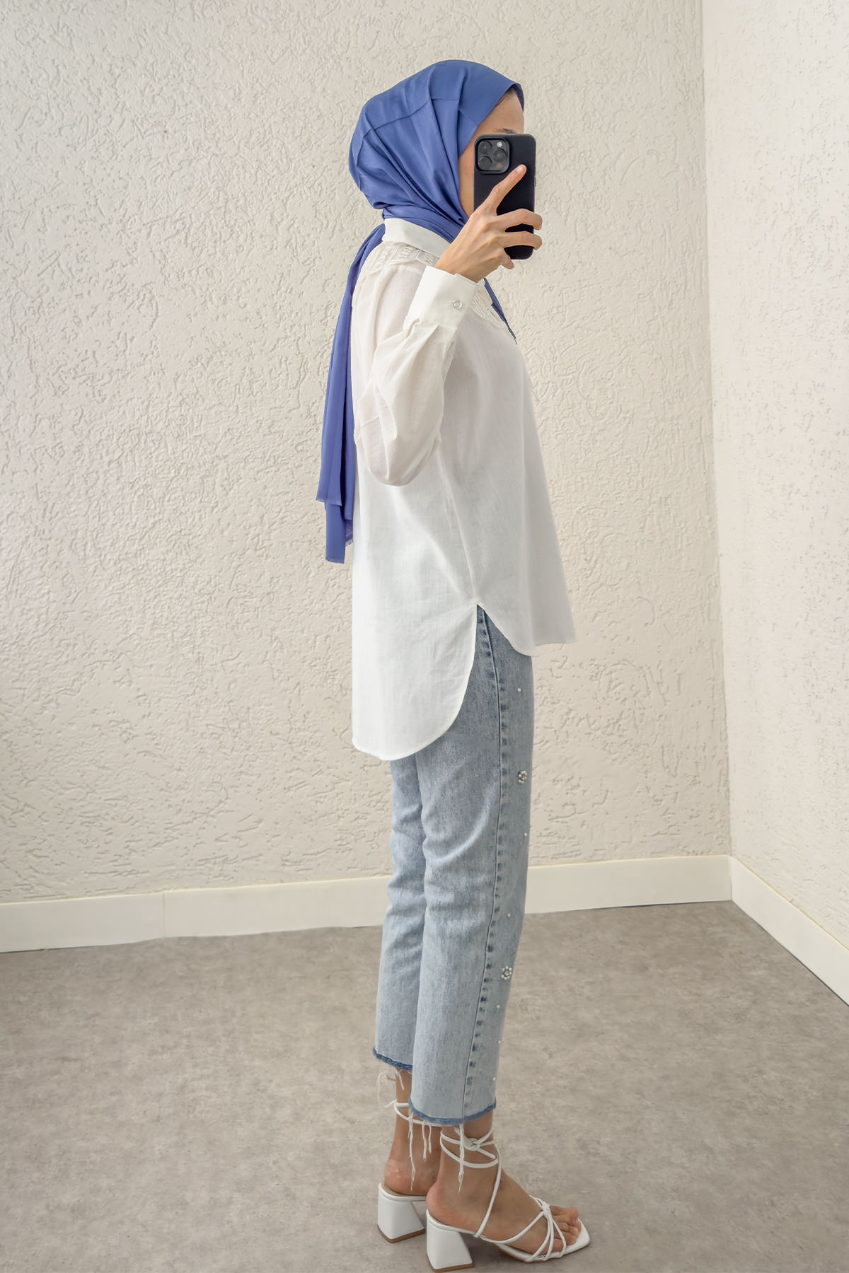 Yakalık Detaylı Gömlek 2214 - BEYAZ |  