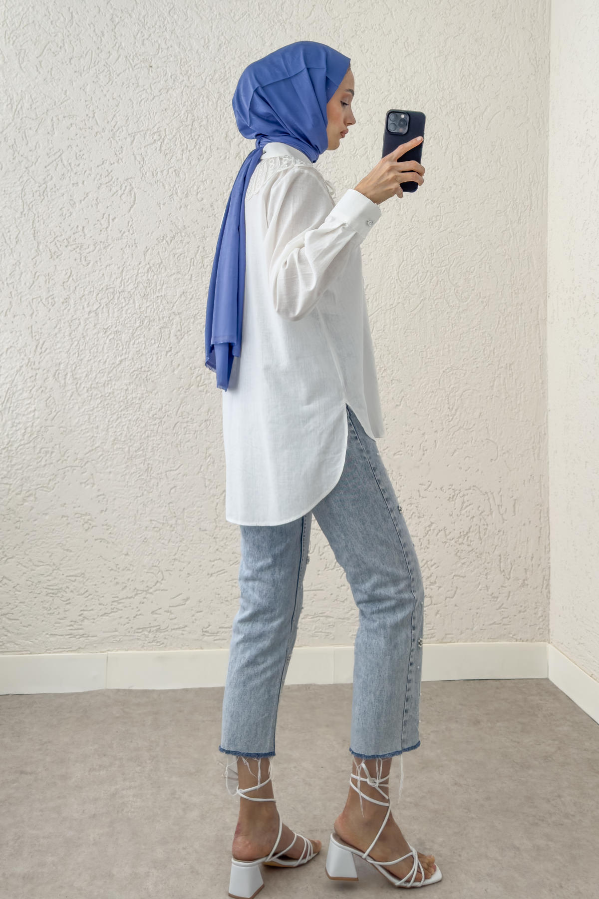 Yakalık Detaylı Gömlek 2214 - BEYAZ |  