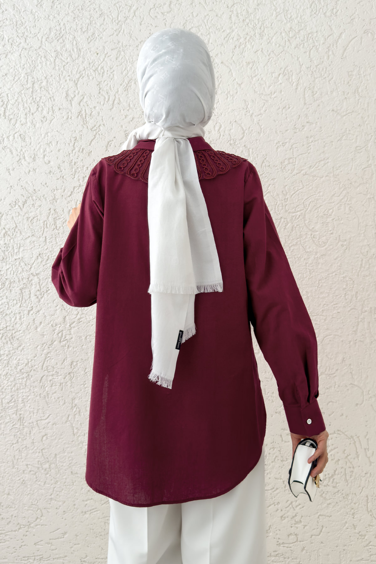 Yakalık Detaylı Gömlek 2214 - BORDO |  