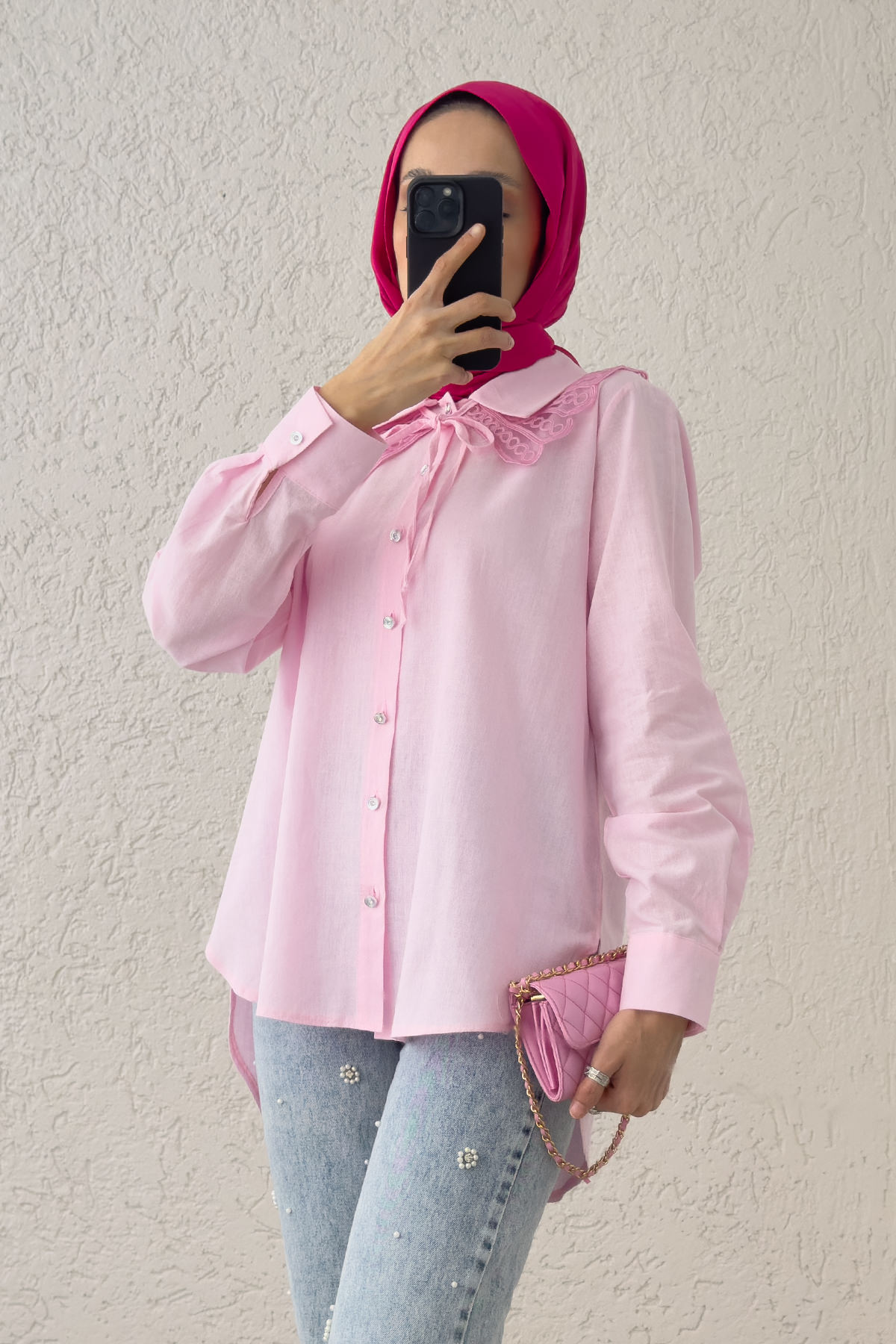 Yakalık Detaylı Gömlek 2214 - PEMBE |  