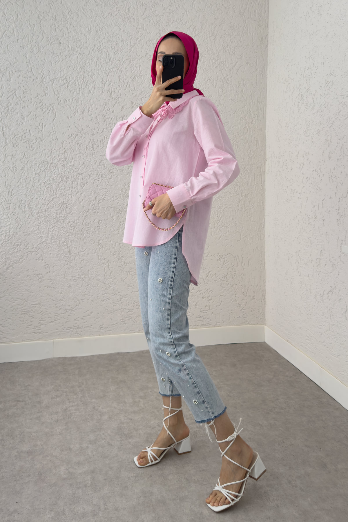 Yakalık Detaylı Gömlek 2214 - PEMBE |  