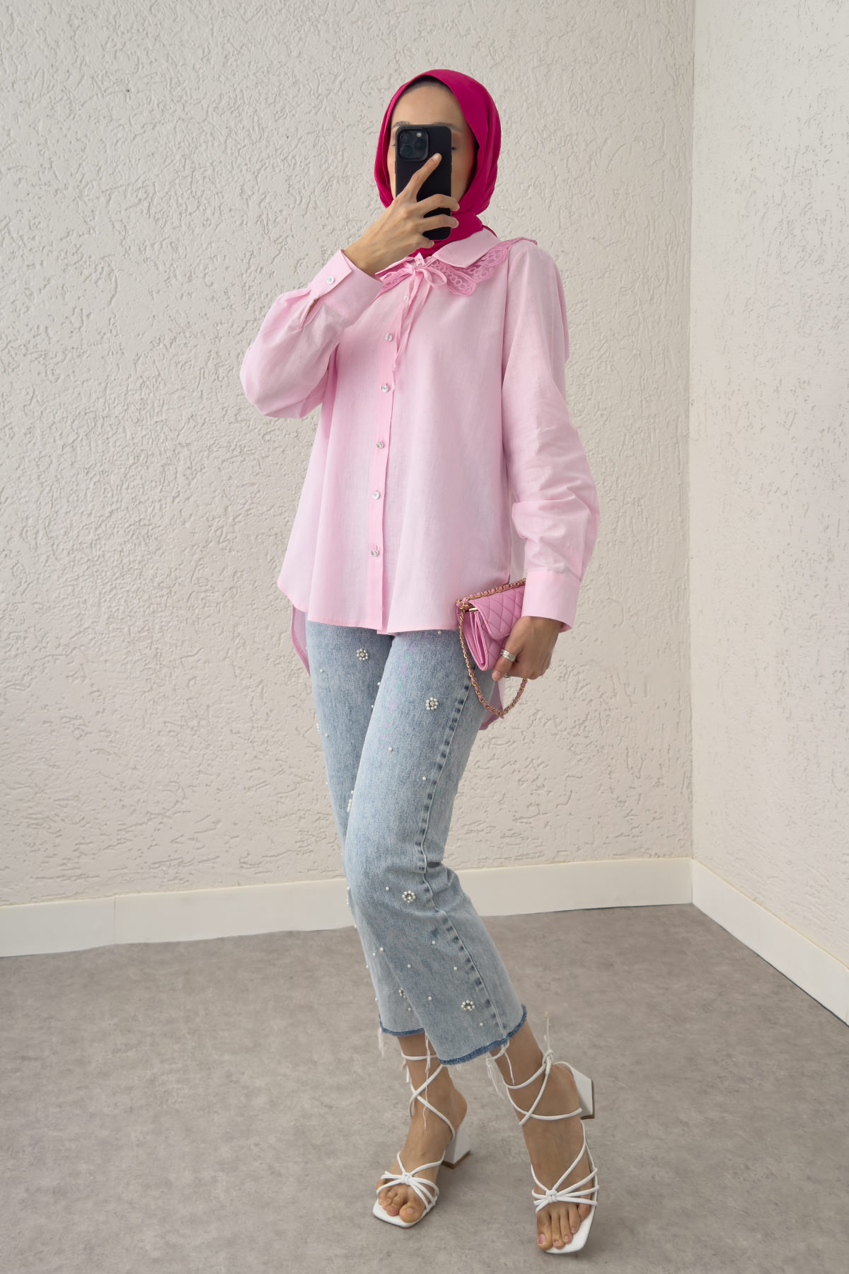 Yakalık Detaylı Gömlek 2214 - PEMBE |  