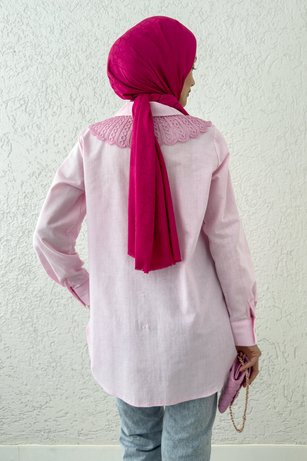 Yakalık Detaylı Gömlek 2214 - PEMBE |  