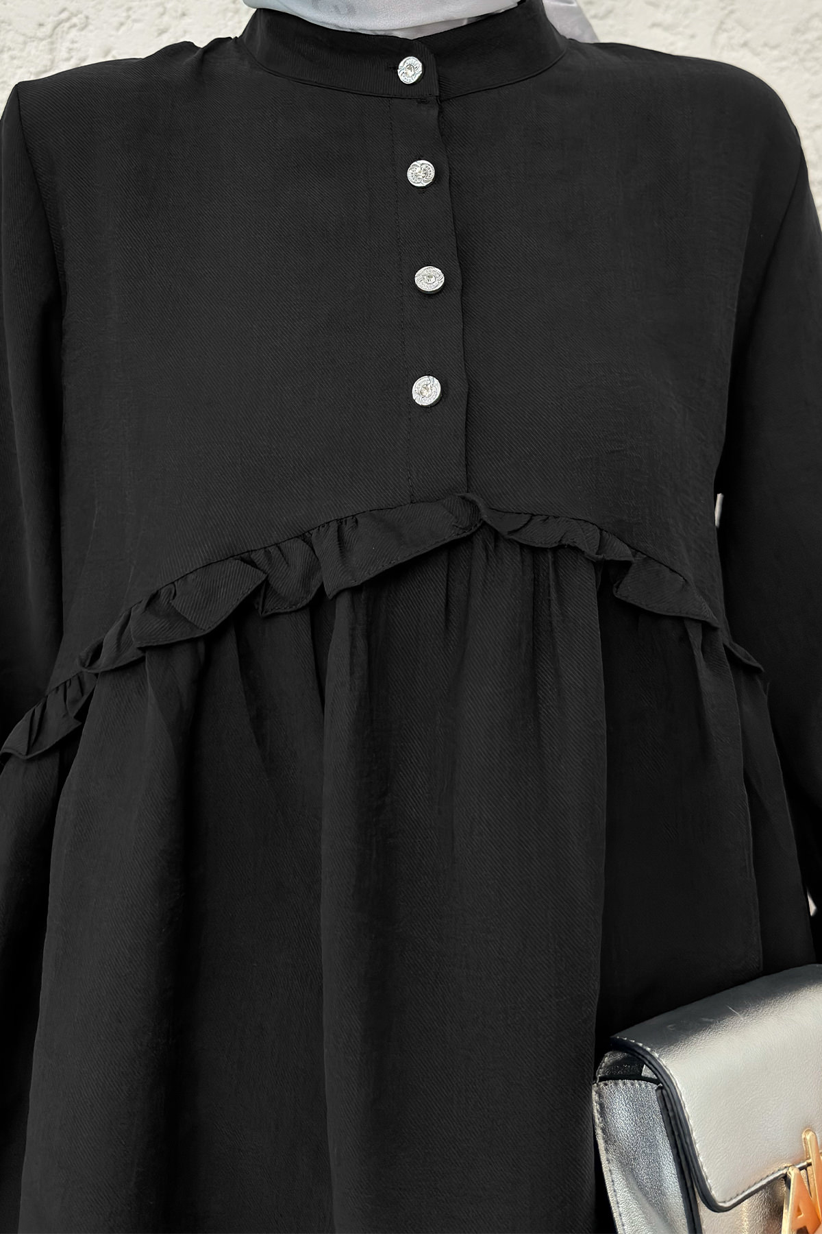 Fırfırlı Balon Kol Tunik - SİYAH |  