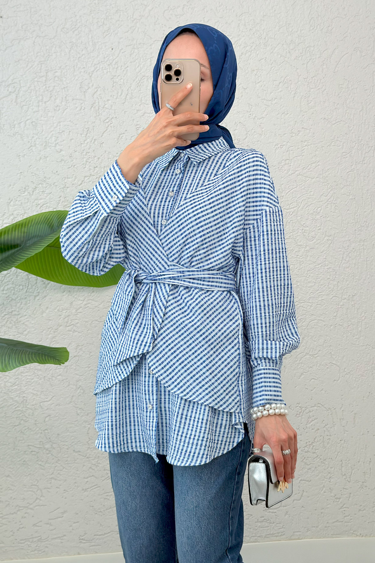 Asimetrik Bağlamalı Tunik 2308 - MAVİ |  