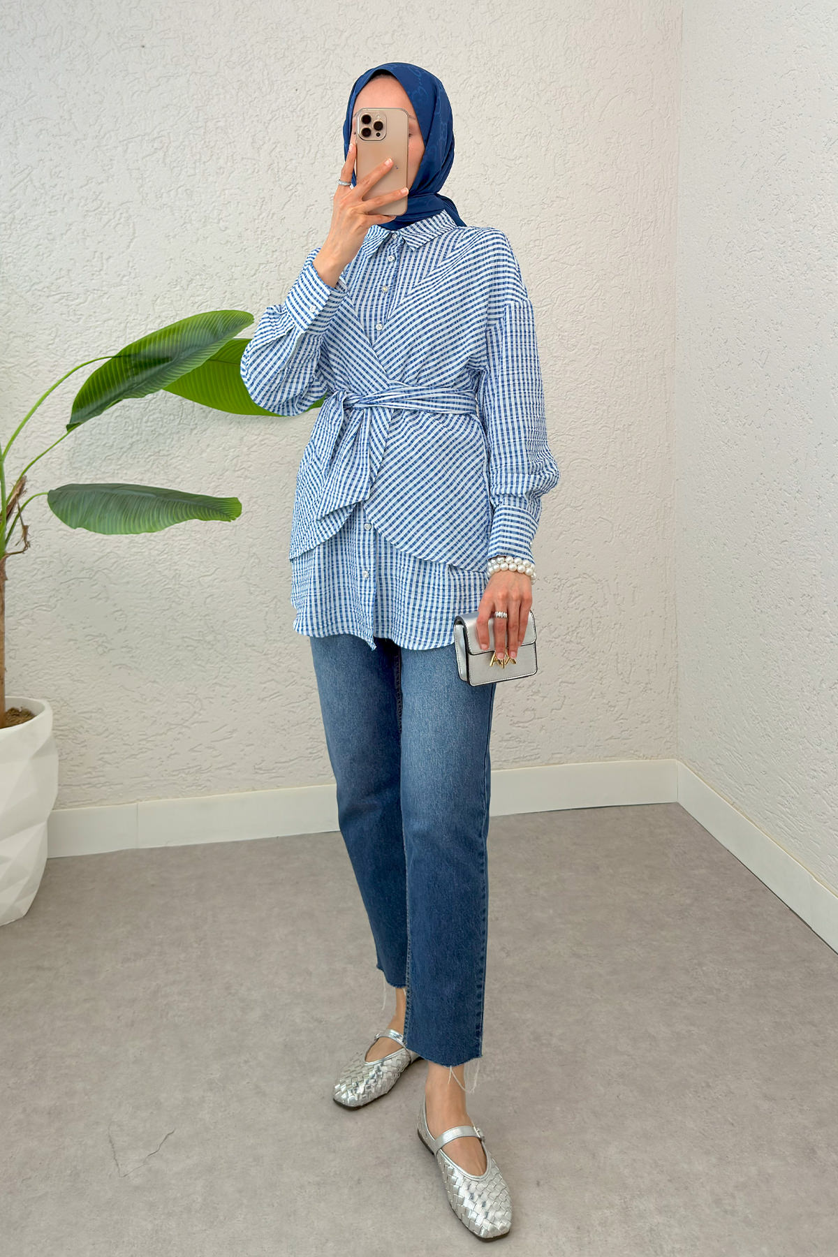 Asimetrik Bağlamalı Tunik 2308 - MAVİ |  