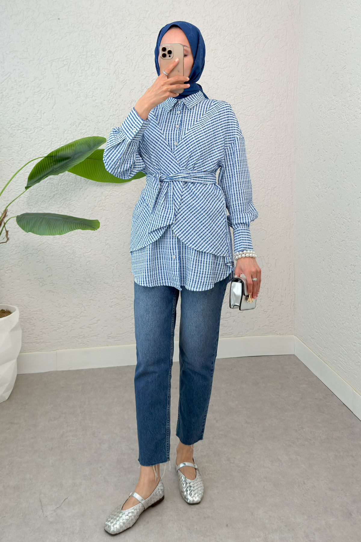 Asimetrik Bağlamalı Tunik 2308 - MAVİ |  