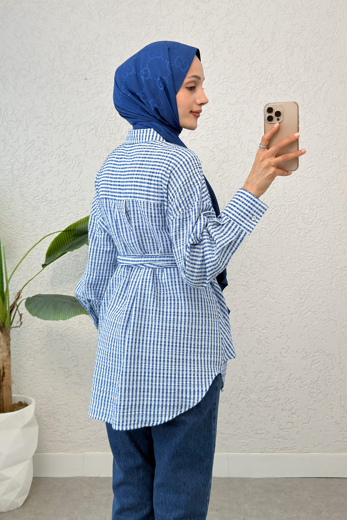 Asimetrik Bağlamalı Tunik 2308 - MAVİ |  