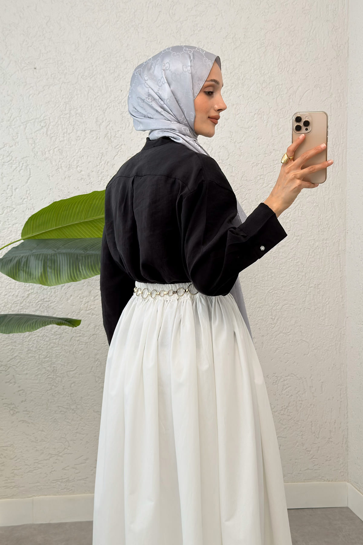 Fular Yakalı Tesettür Gömlek 2298 - SİYAH |  