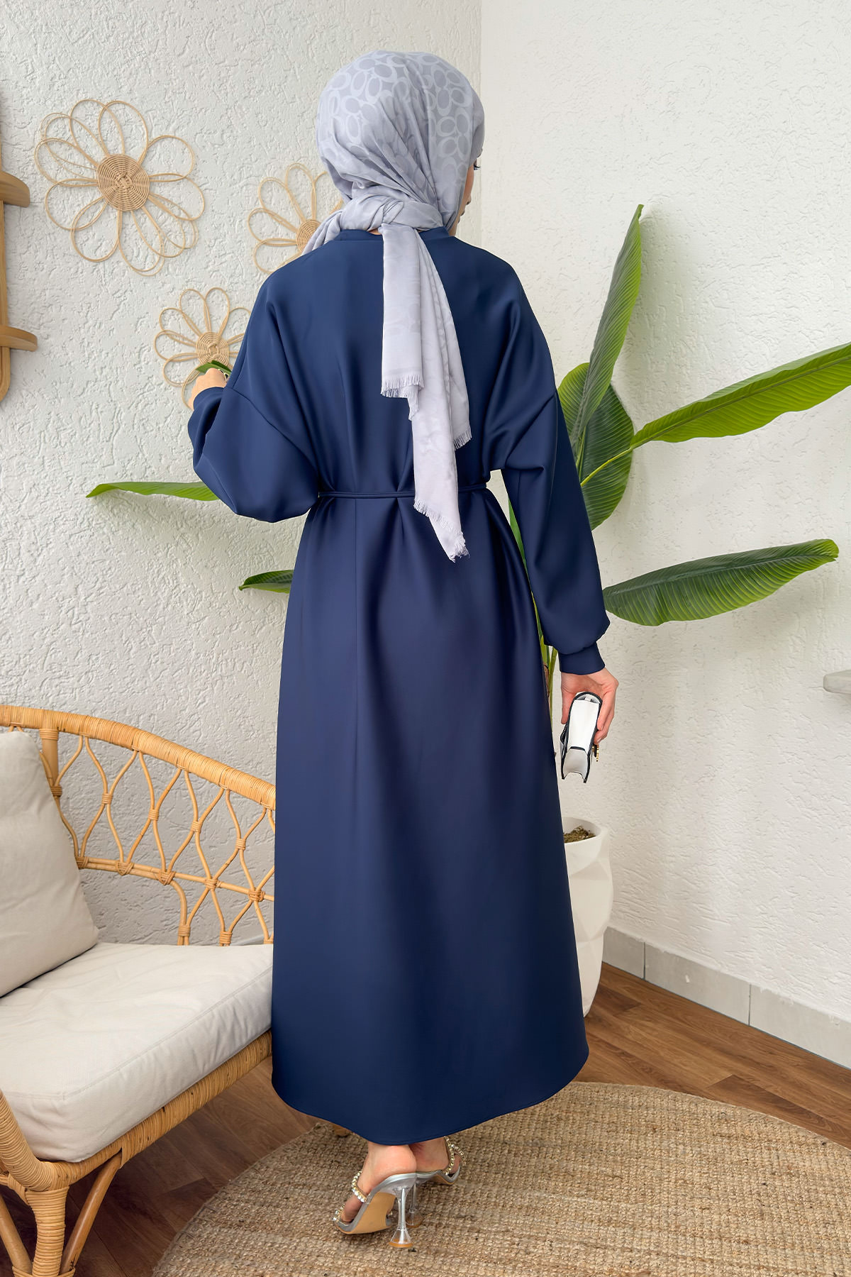 İp Kuşaklı Scuba Elbise 2211 - LACİVERT |  