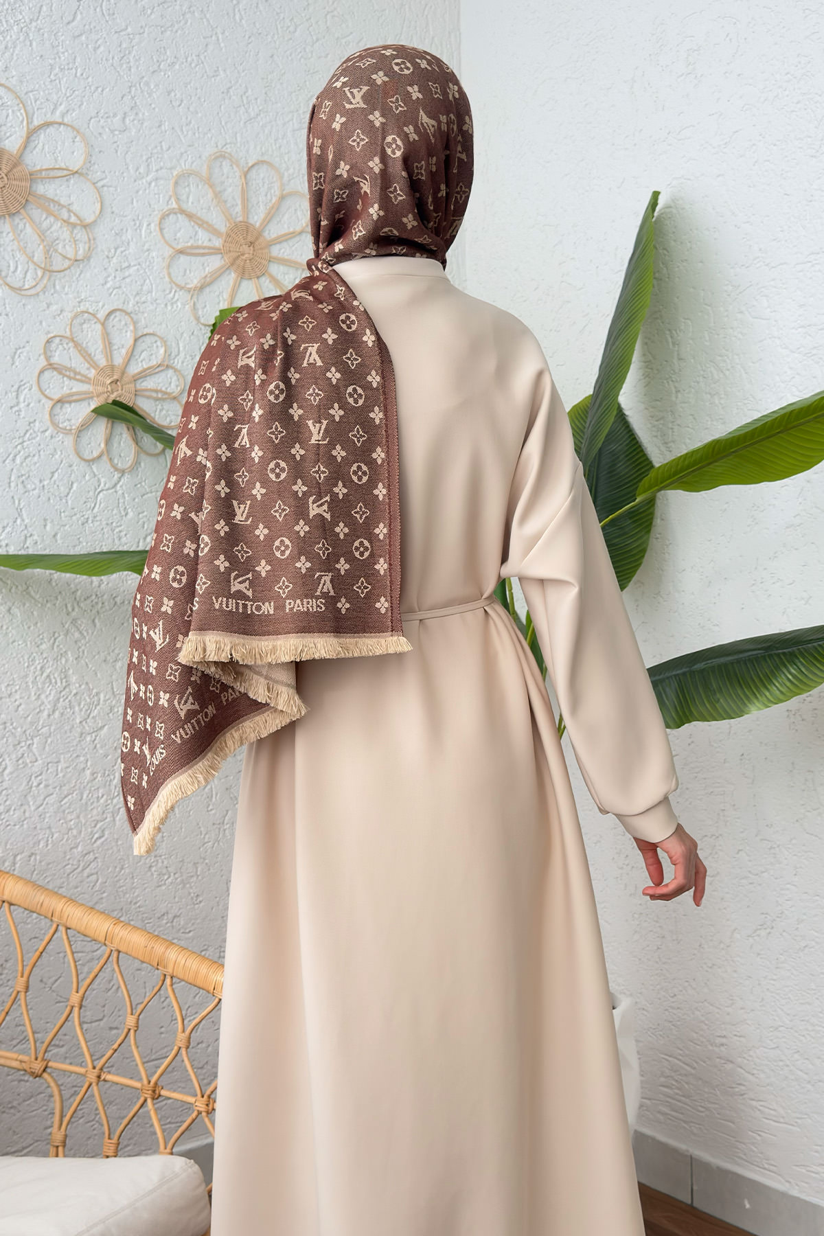 İp Kuşaklı Scuba Elbise 2211 - TAŞ RENGİ |  