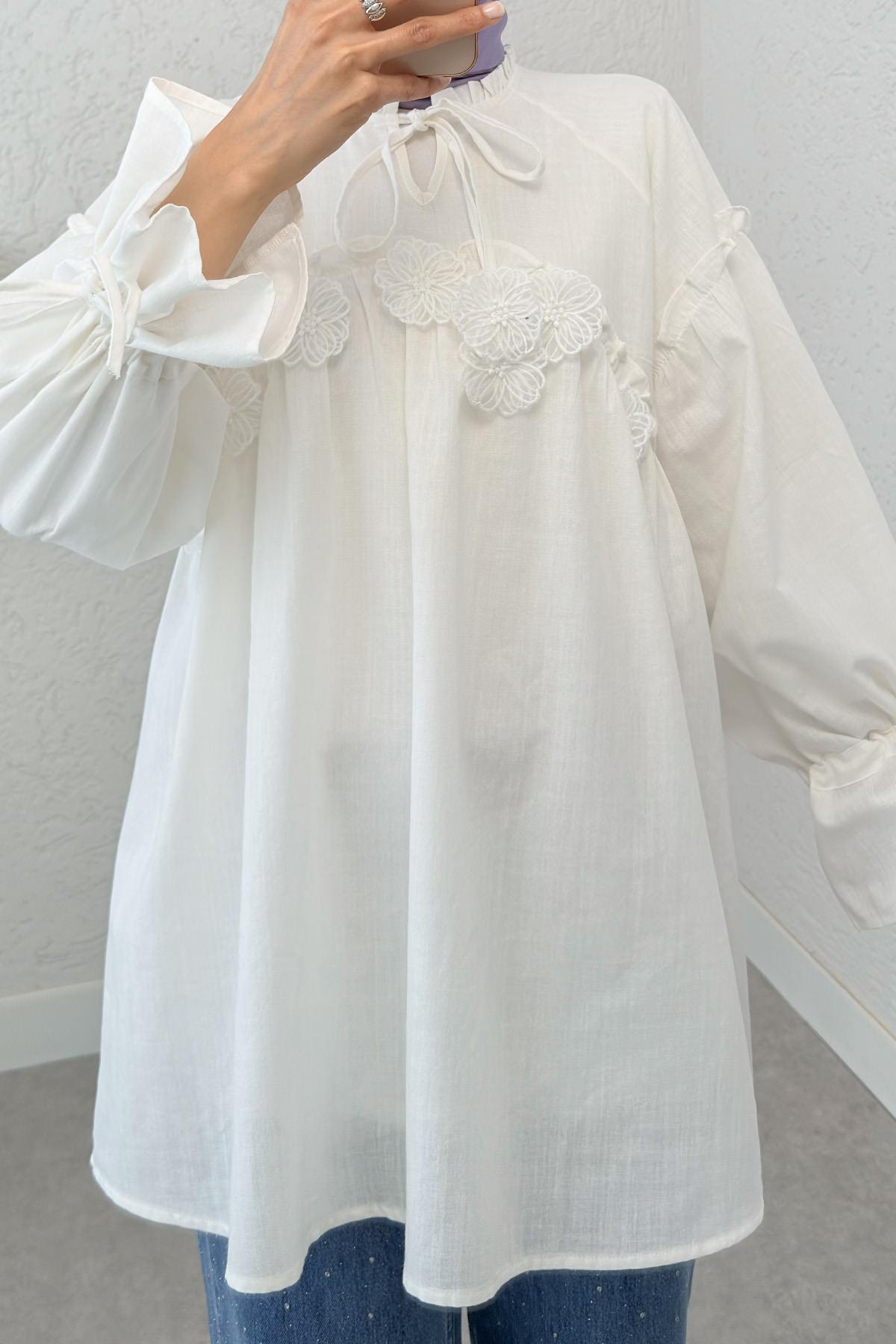 Brode Detaylı Tunik 2311 - KREM |  