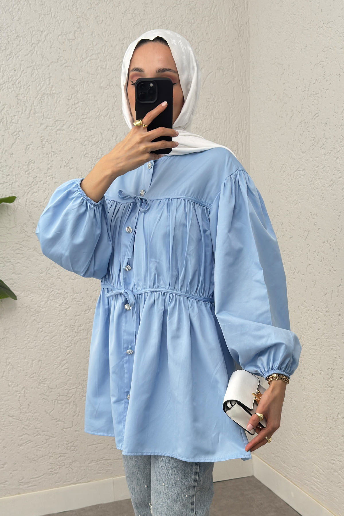 Büzgülü Bağcıklı Tunik 2252 - BEBE MAVİSİ |  