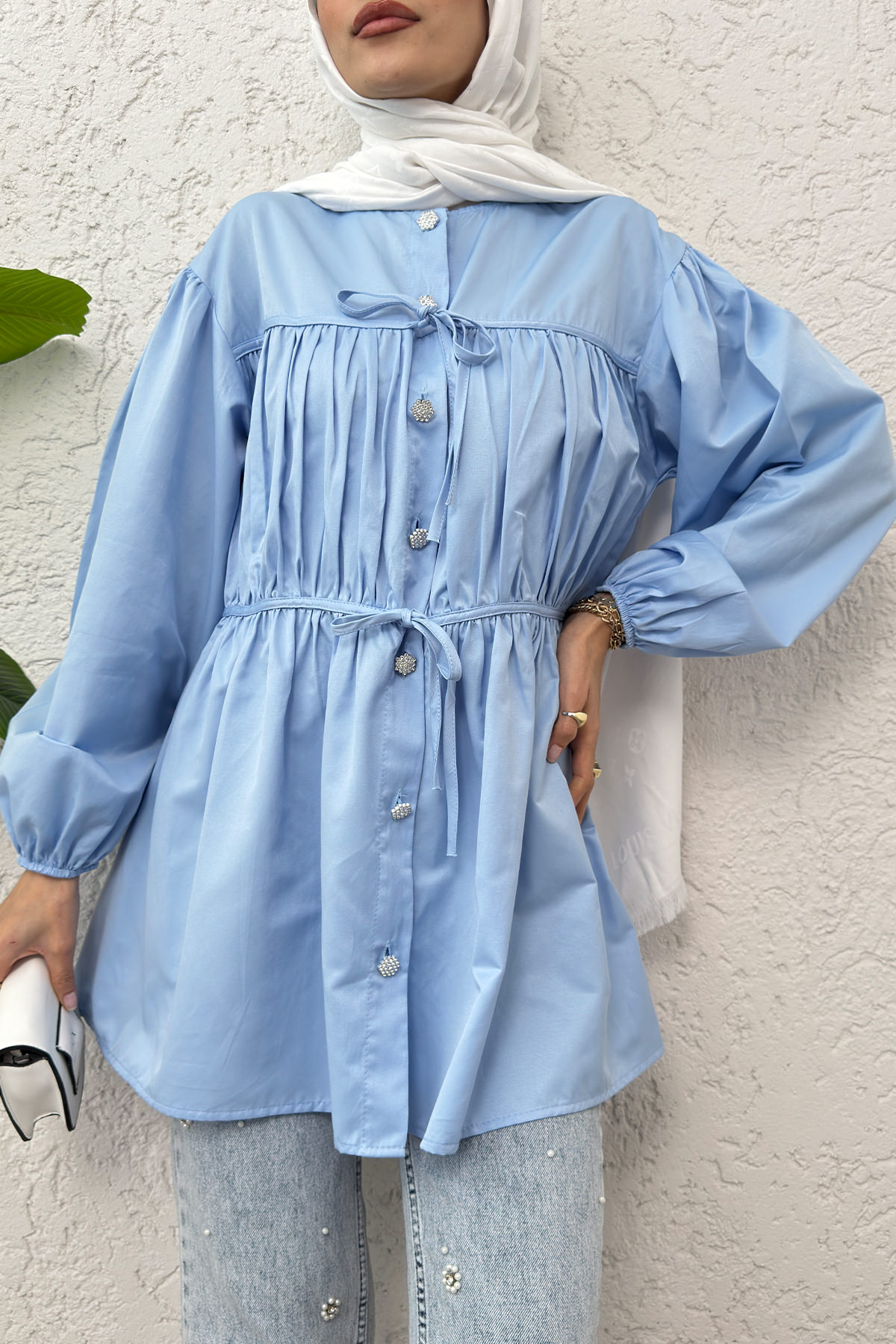 Büzgülü Bağcıklı Tunik 2252 - BEBE MAVİSİ |  