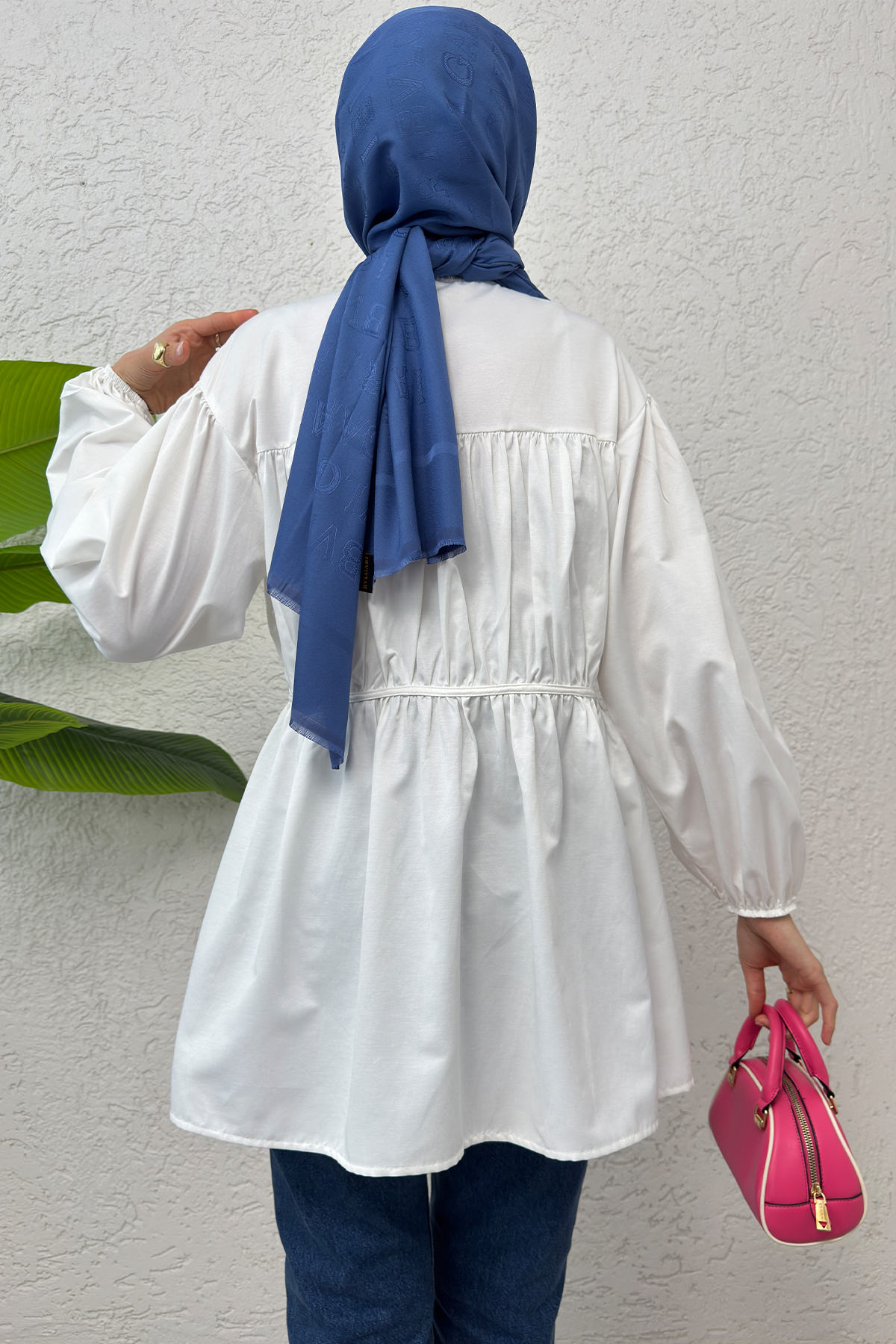 Büzgülü Bağcıklı Tunik 2252 - BEYAZ |  