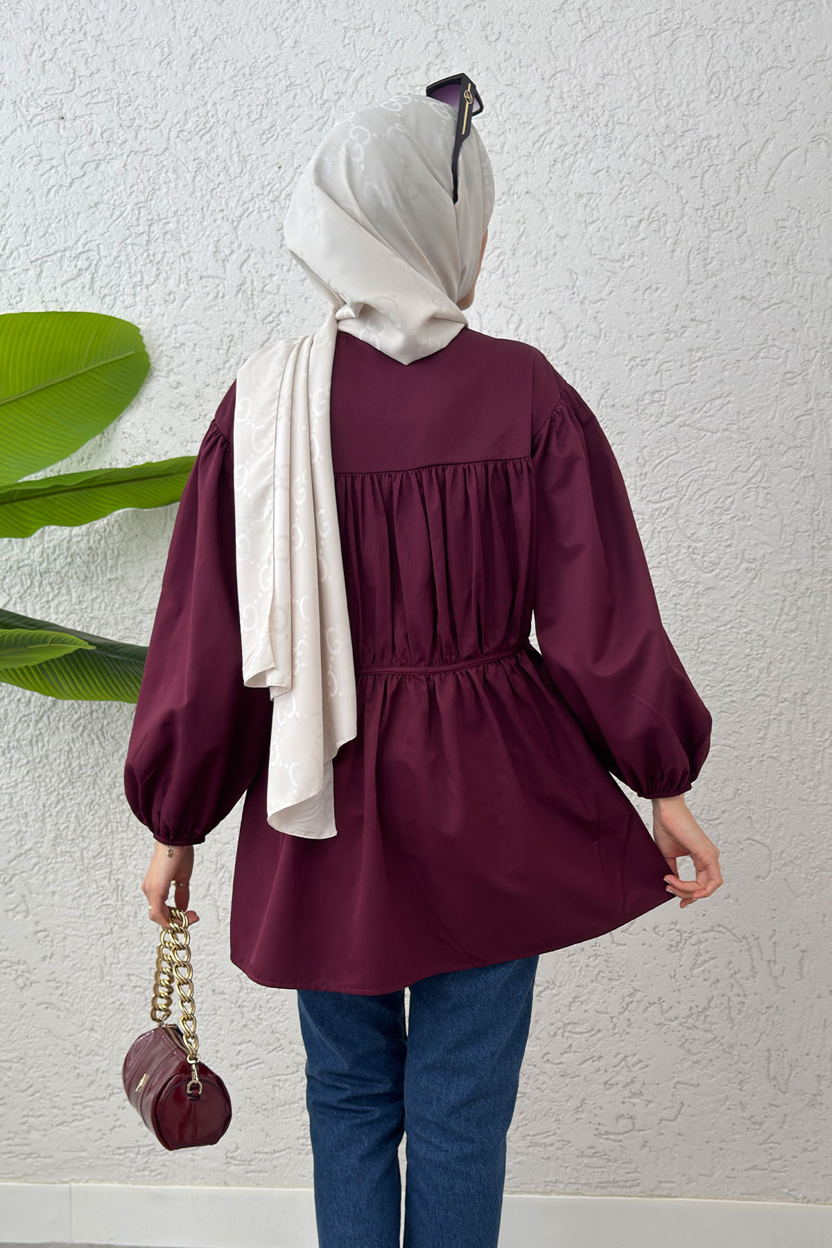 Büzgülü Bağcıklı Tunik 2252 - BORDO |  