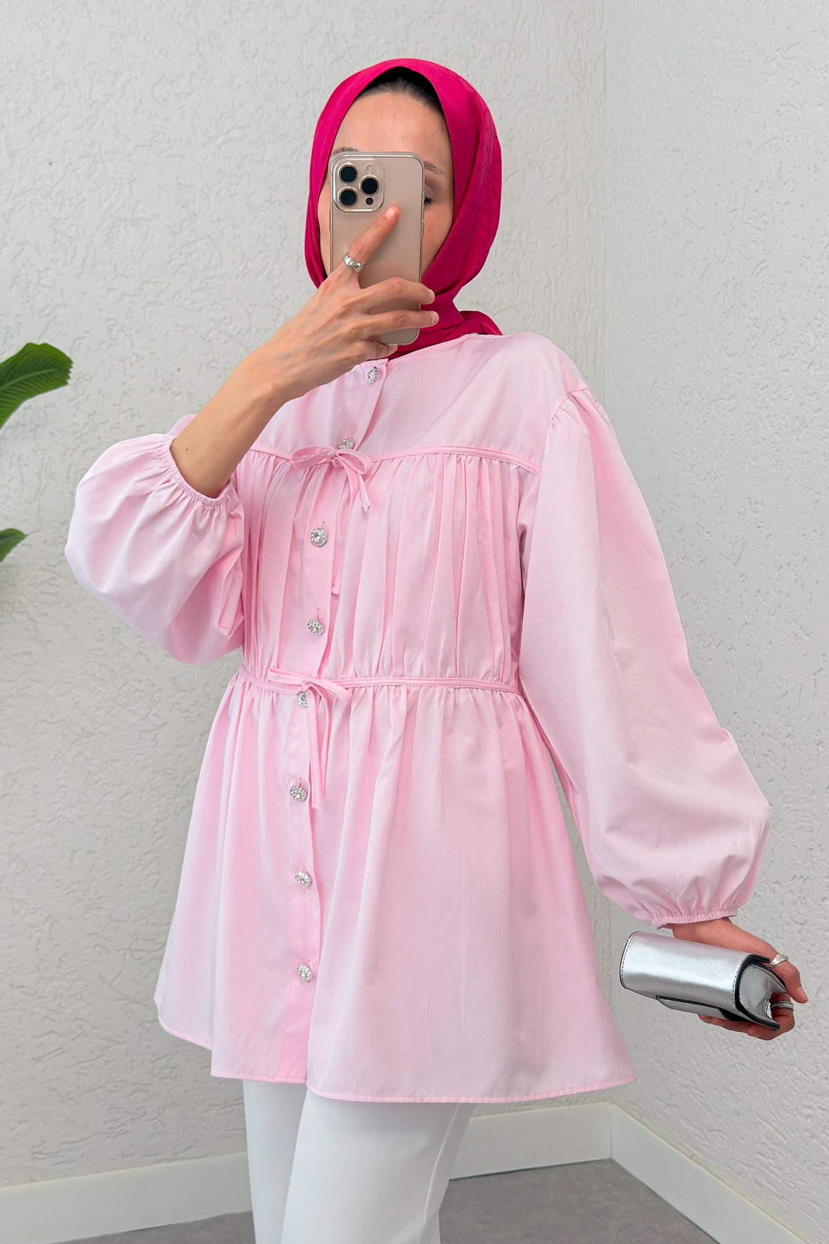 Büzgülü Bağcıklı Tunik 2252 - PEMBE |  