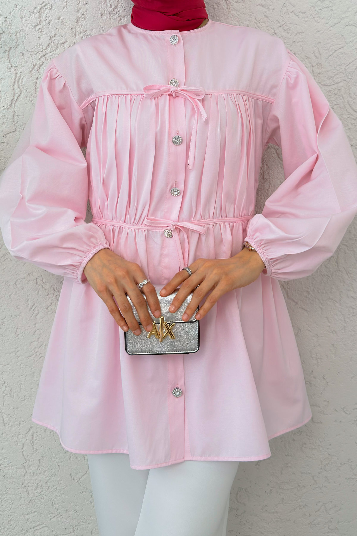 Büzgülü Bağcıklı Tunik 2252 - PEMBE |  