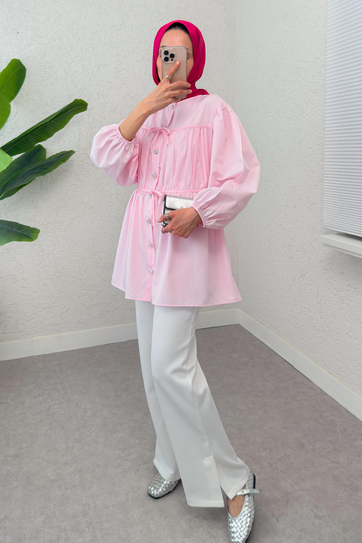 Büzgülü Bağcıklı Tunik 2252 - PEMBE |  