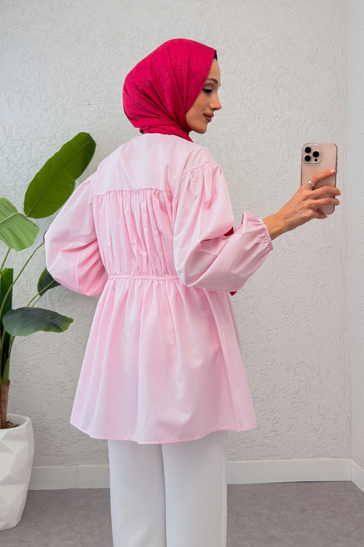 Büzgülü Bağcıklı Tunik 2252 - PEMBE |  