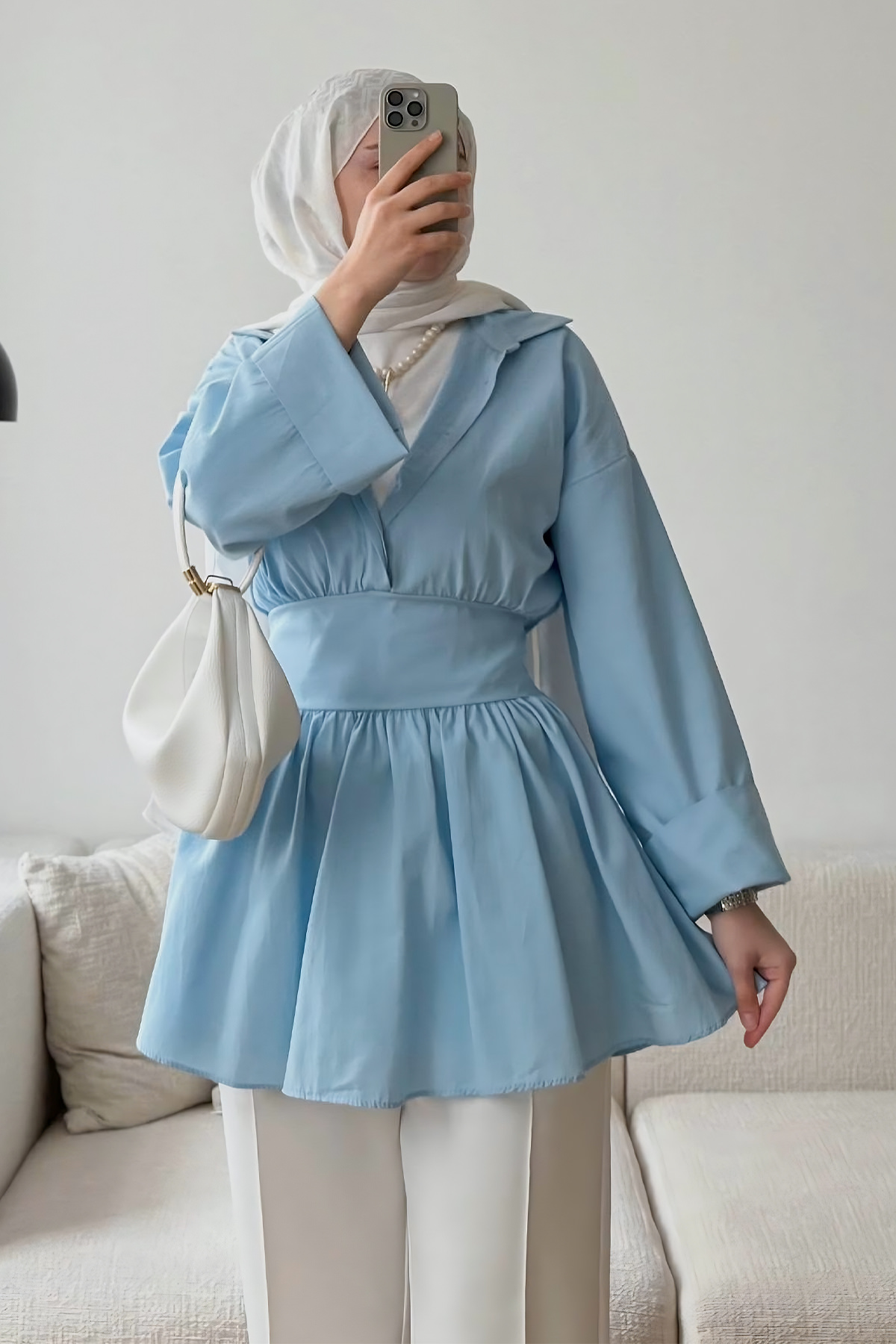 Kimono Kol Fiyonklu Tunik 1613 - BEBE MAVİSİ |  