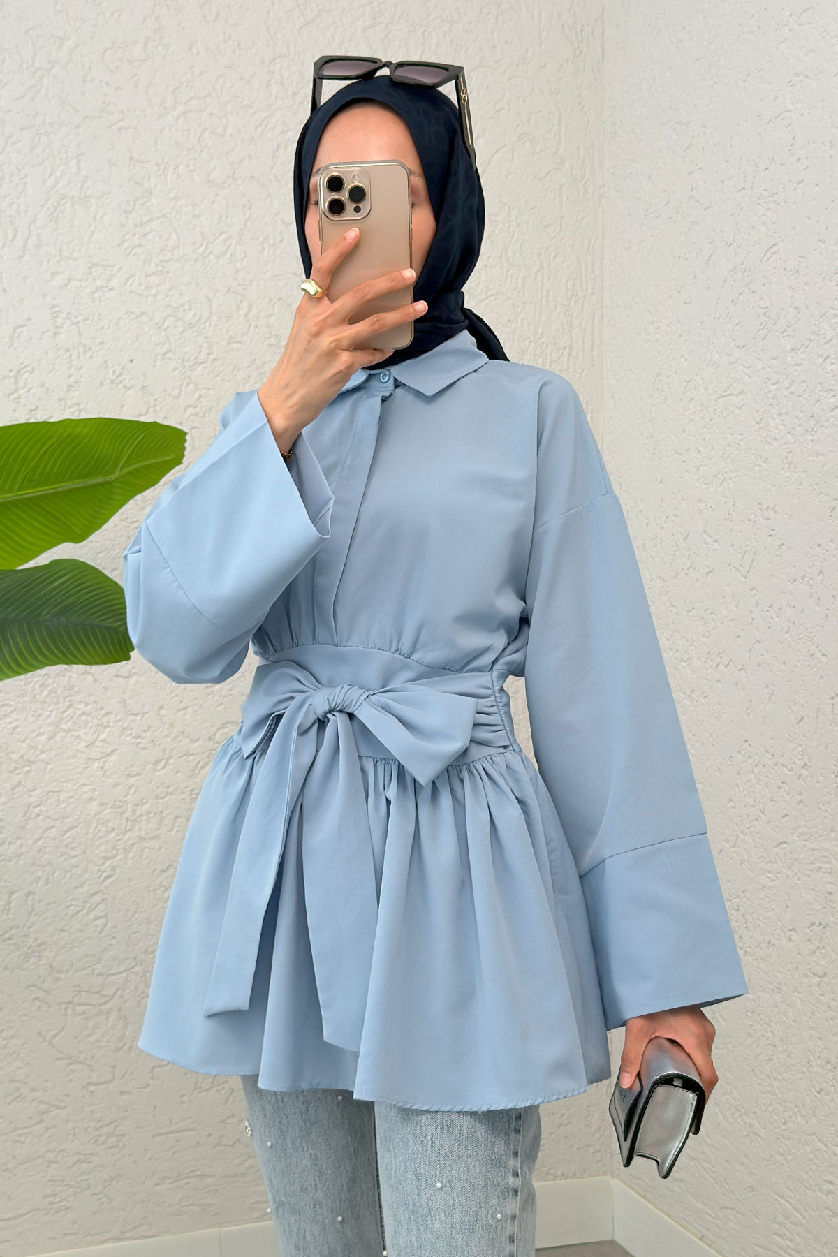 Kimono Kol Fiyonklu Tunik 1613 - BEBE MAVİSİ |  