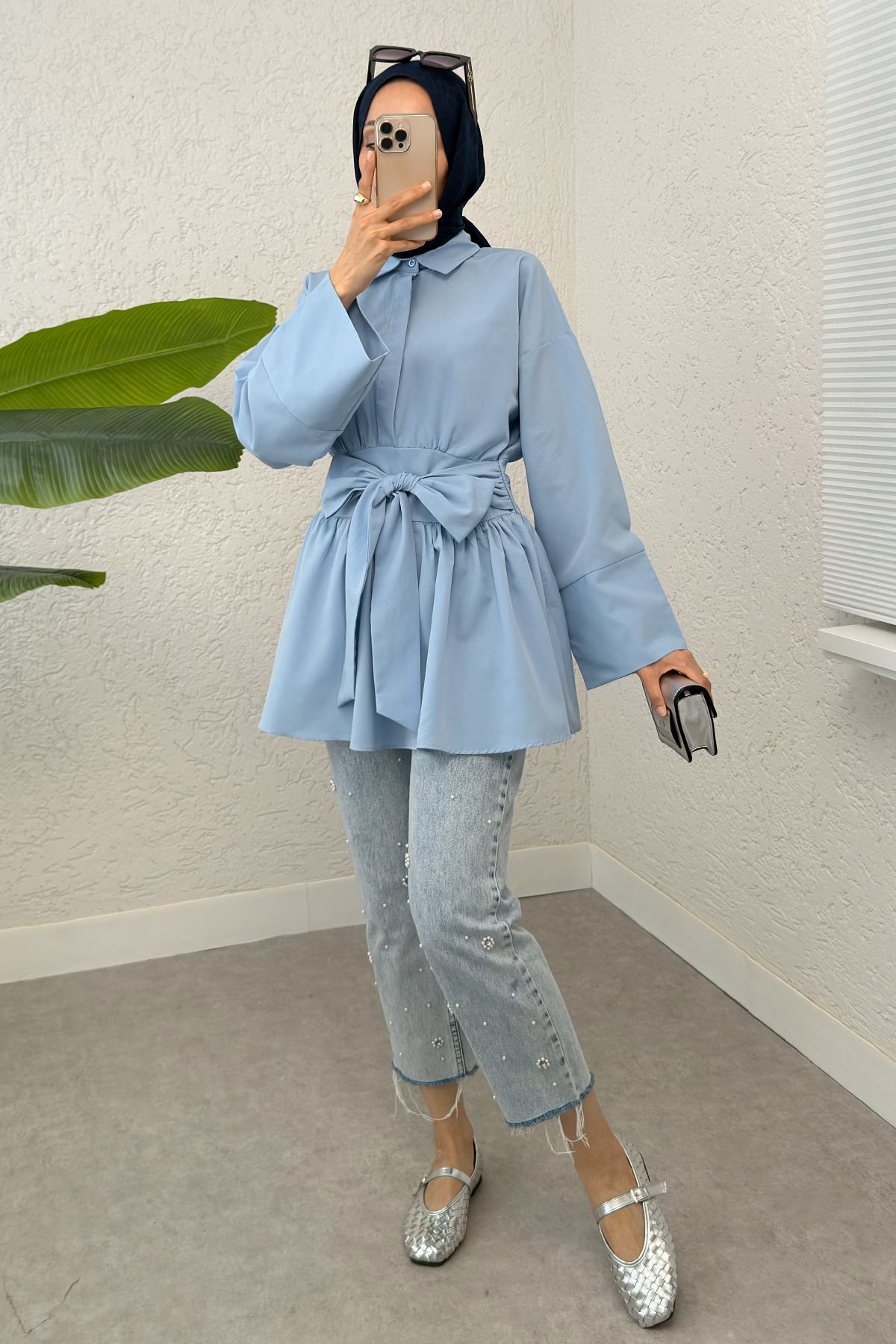 Kimono Kol Fiyonklu Tunik 1613 - BEBE MAVİSİ |  