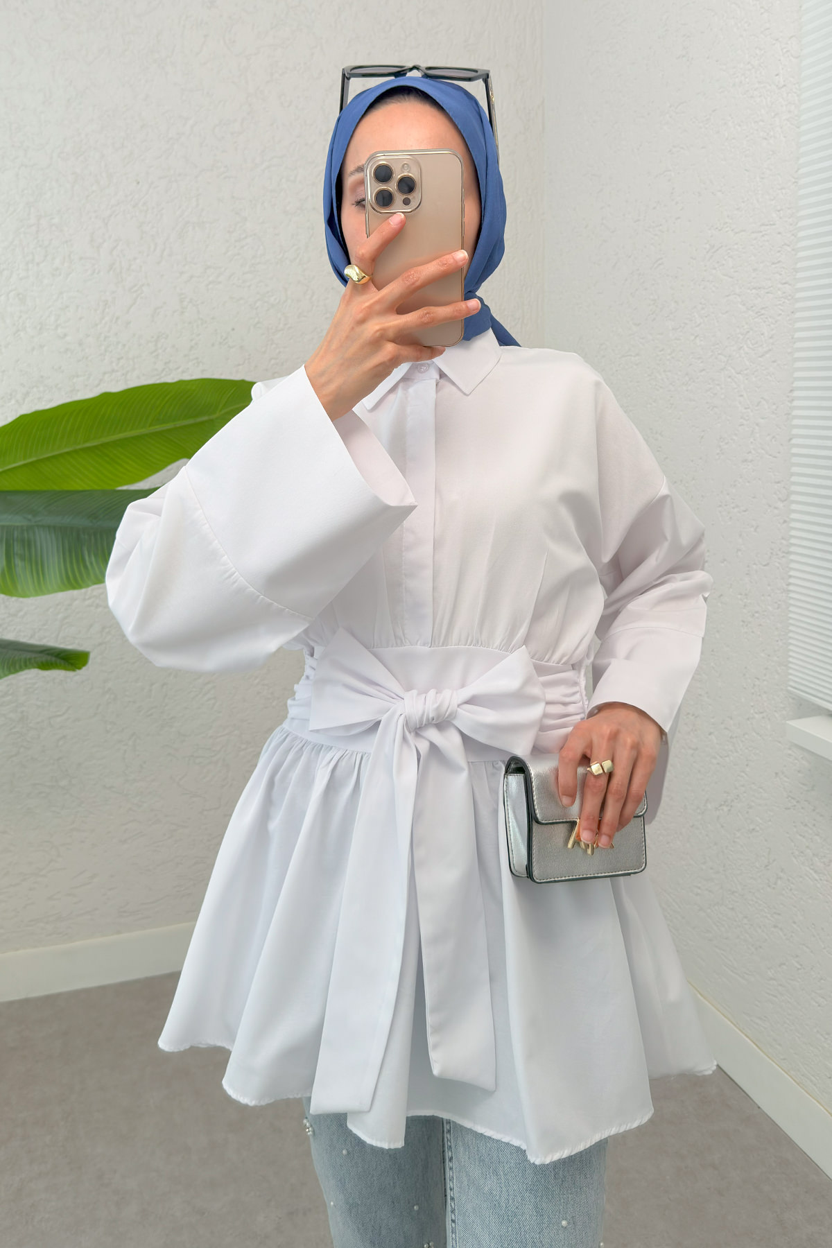 Kimono Kol Fiyonklu Tunik 1613 - BEYAZ |  
