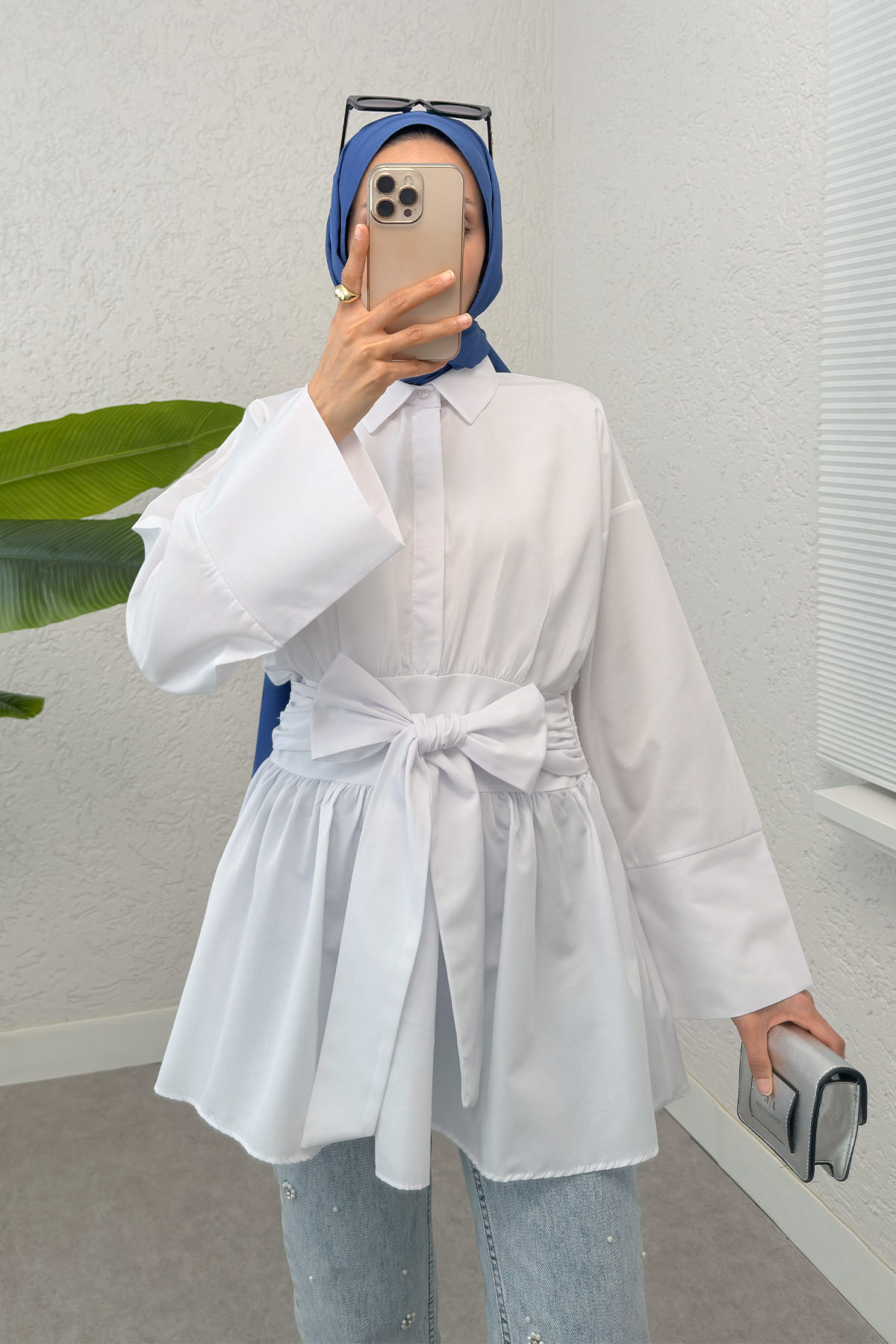 Kimono Kol Fiyonklu Tunik 1613 - BEYAZ |  